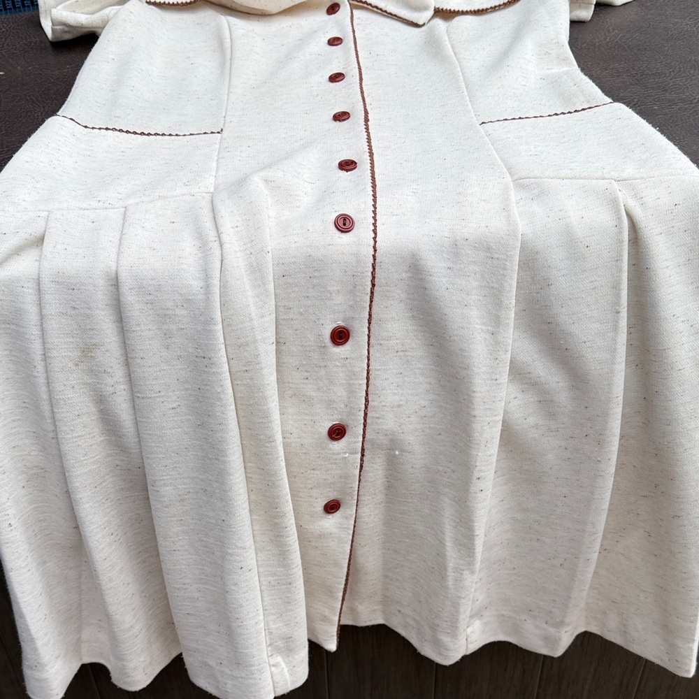 Vintage Cream Midi house Dress with brown accents speckled large 50’s - Picture 11 of 14